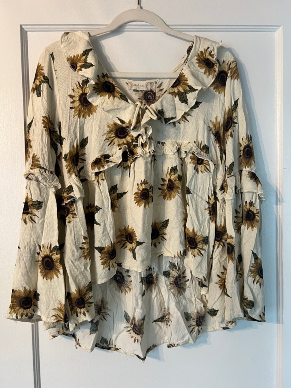 Altar'd State Cream Sunflower Ruffle Peasant Top